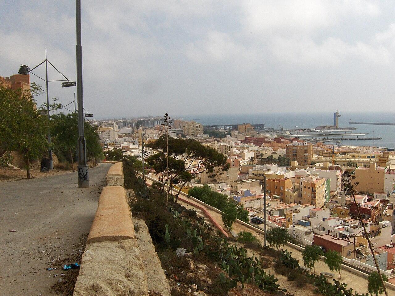 Almería Airport airside terrace with sea view and parked aircraft
