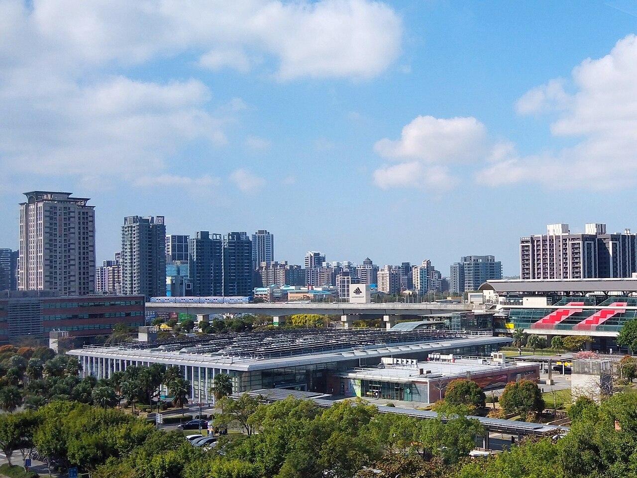 Taiwan Taoyuan International Airport terminal building and MRT station aerial view