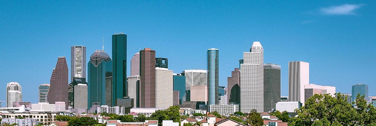 Houston downtown skyline on a clear blue-sky day