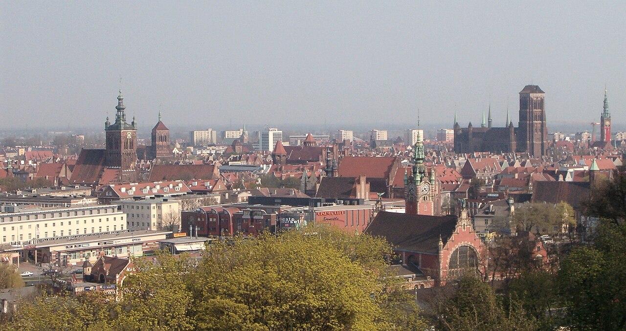 Panoramic view of Gdansk historic city skyline with Gothic towers